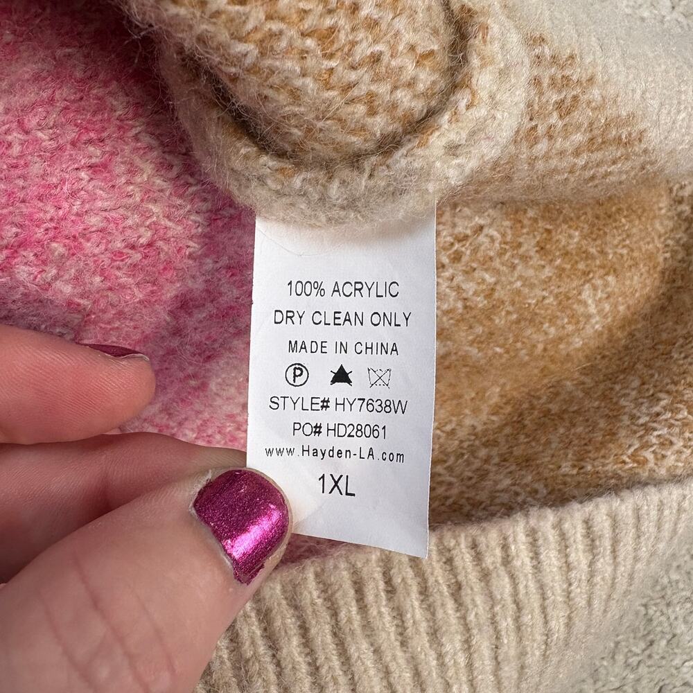 Hayden Los Angeles Fuzzy Textured Floral Relaxed Sweater Cardigan Size 1XL - Picture 4 of 5